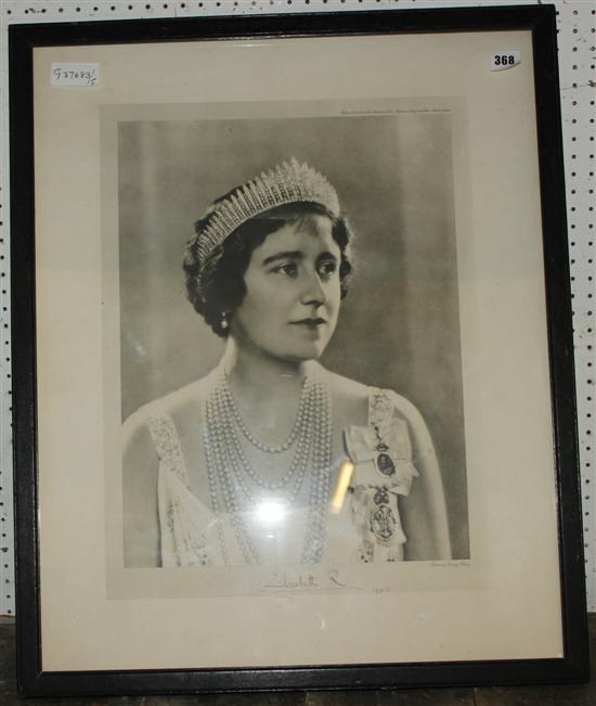 Framed photo of Queen mother signed